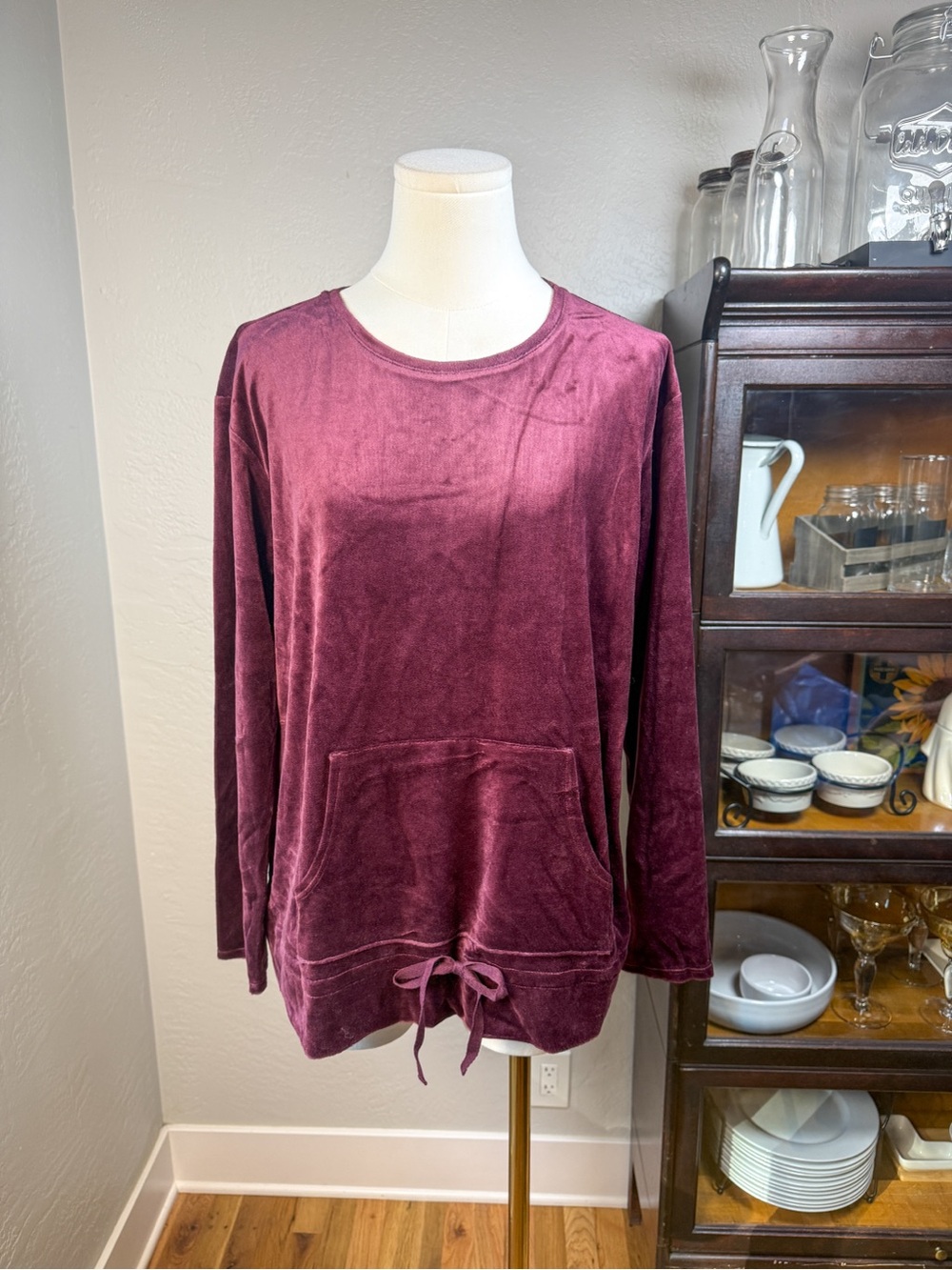 J. Jill Merlot Velour Pullover Top Front Pocket Size M NWT